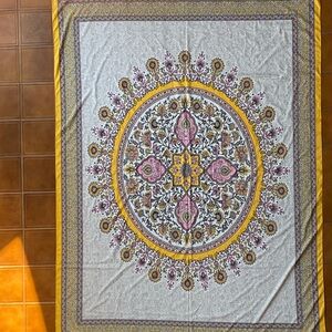 Elegant Yellow and Gray Tapestry Bed Cover Excellent Condition 58”X78”.
